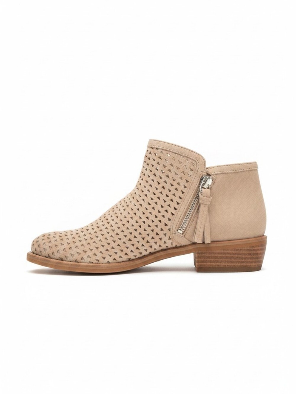 NEW! Gianni Bini Women's Beige Perforated Ankle Boot with Tassel Zip